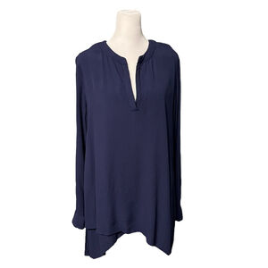 Soft Surroundings Navy Blue Vneck Crossover Hem Popover Blouse Size Large